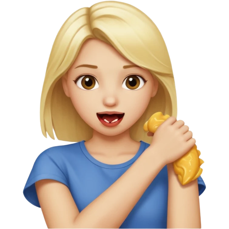 Emoji blonde girl lovingly , biting an arm emoji