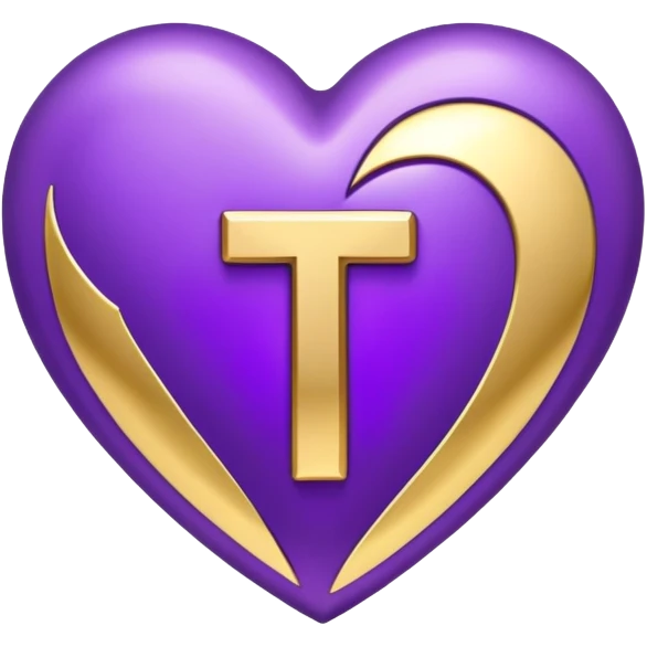 The golden Letter “t” inside a Purple Heart emoji