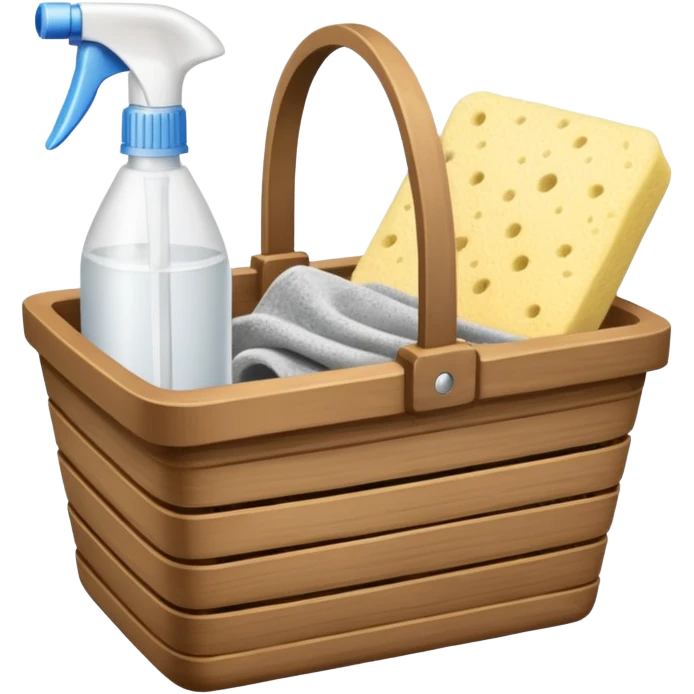 سلة تنظيف خشبية  بأغراض الوانها أبيض و رمادي  emoji