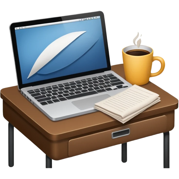 emoji of a cozy desk with a paper, a coffee, and a laptop on it emoji