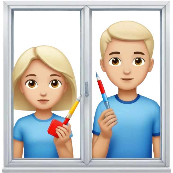 A boy and a girl are tinting the windows. emoji