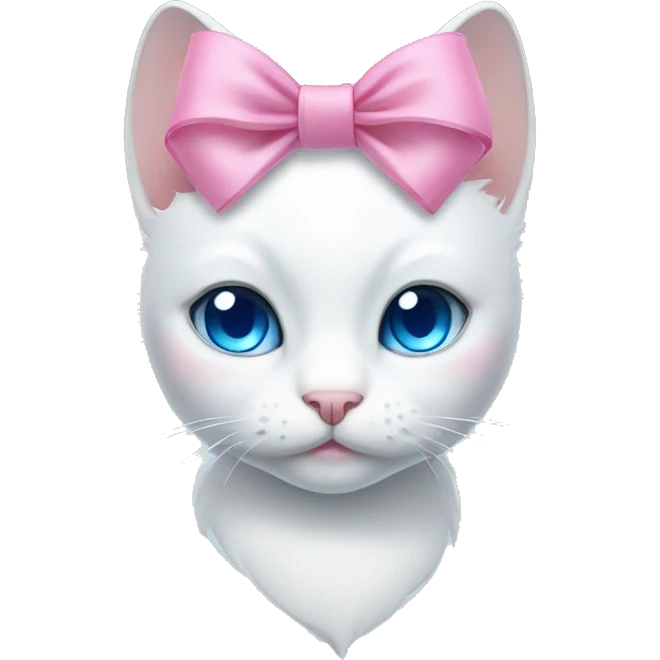 white cat with a pink bow and blue eyes emoji