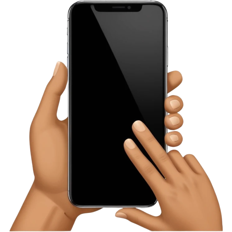 one hand showing iphone 17 pro with black screen frontal view, only hand and phone emoji