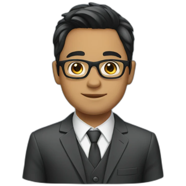 a boy with specs in business suit black hairs with lite beard emoji