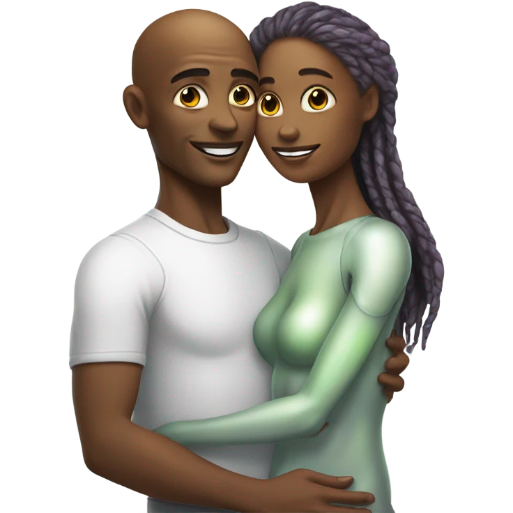 alien woman hugs white man emoji