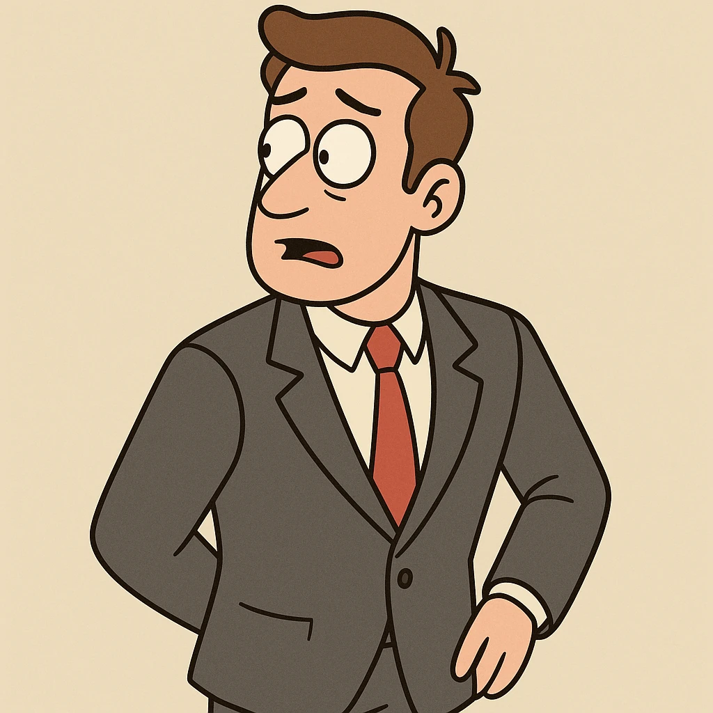 a business man turning his body, cartoon style, suit and tie, simple background emoji