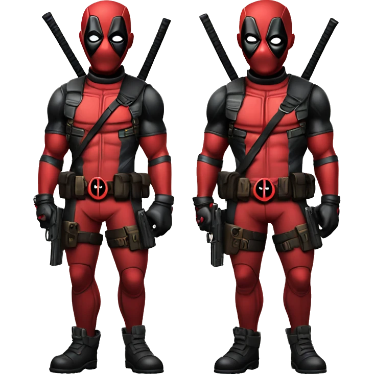 Cute deadpool character full body with pistols emoji