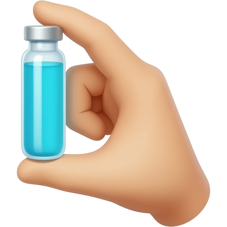 a hand holding a vial with neon-glowing-cyan liquid emoji