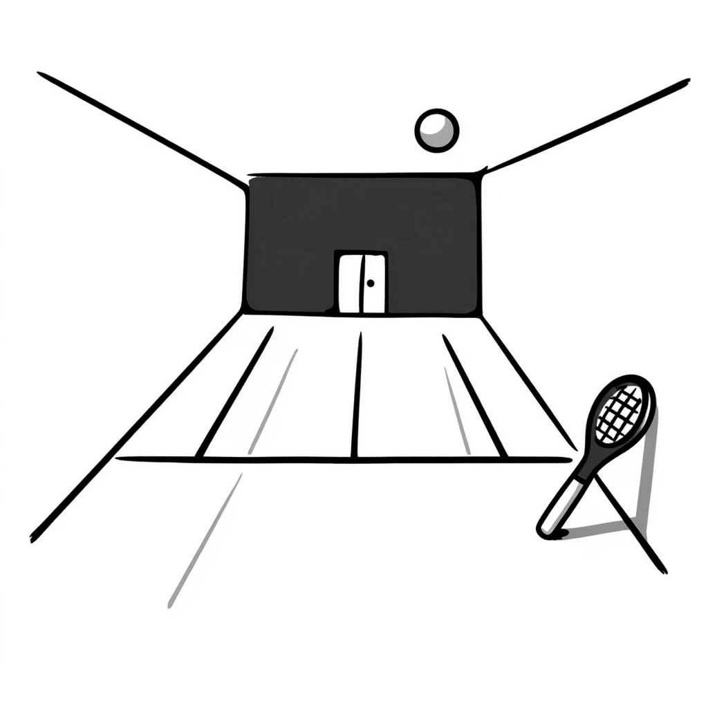 a detailed squash court with hand drawn doodle style emoji