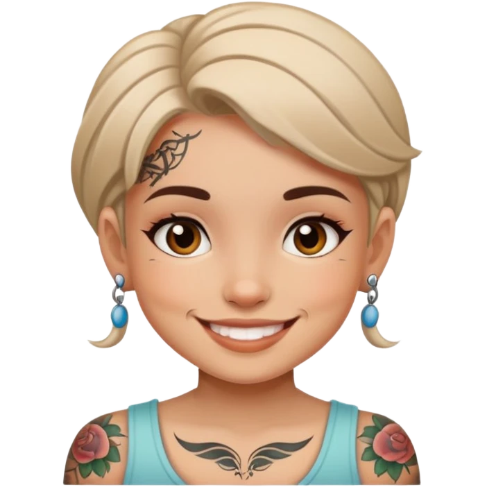 girl with small face tattoos, smiling emoji