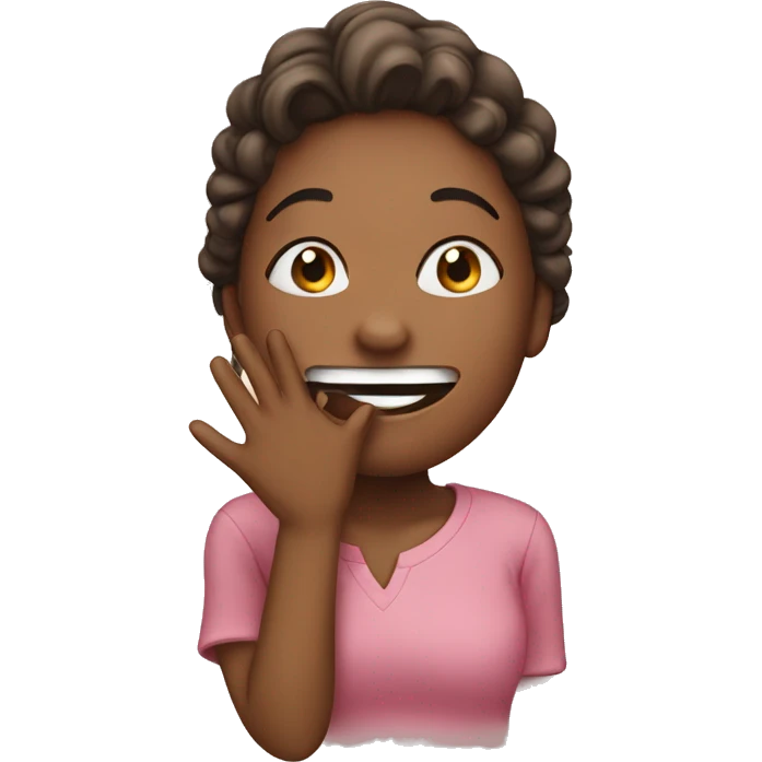 Emoji with a smile and blush and a hand over her mouths  emoji