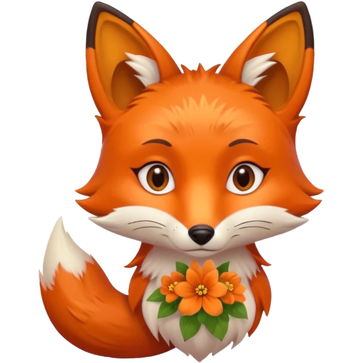 сумна яскрава лисиця з квітами в руках emoji