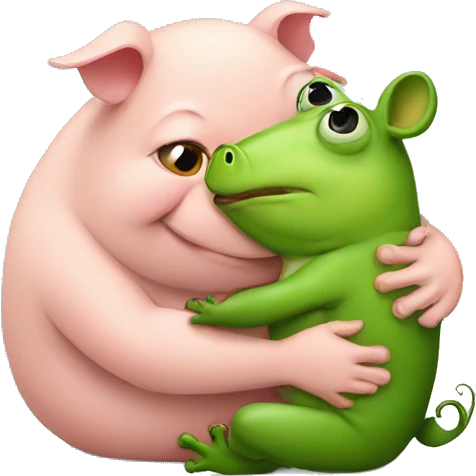 Pig hugging frog emoji
