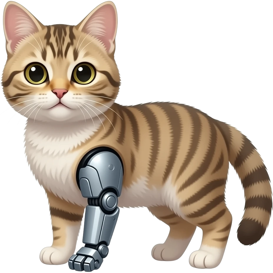 kitten with a robotic left front leg emote emoji