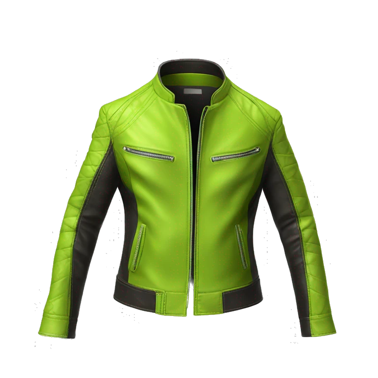 Realistic isolated side view of an open lime green fashion leather jacket. emoji