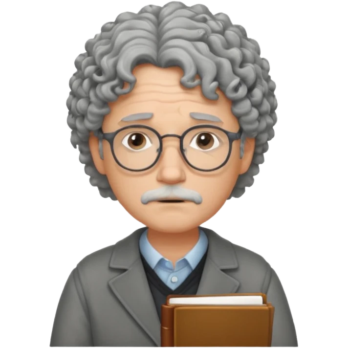 Sad male Writer with curly gray hair and glasses emoji