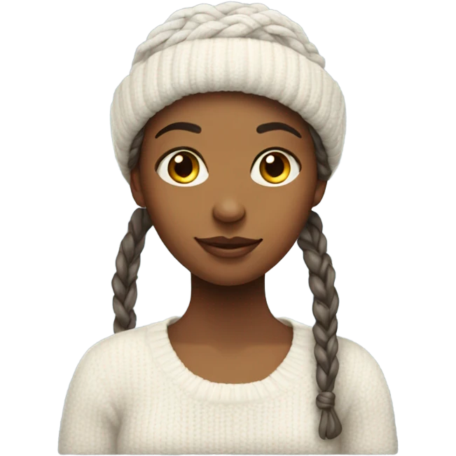 A girl with a knot hat and a knot white sweater  emoji