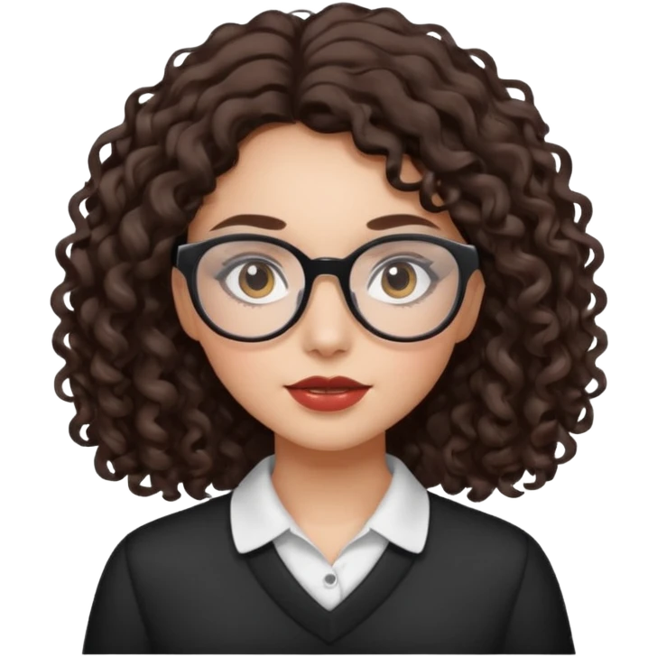 A dark brown curly-wavy hair girl with white glasses and clean girl makeup  emoji