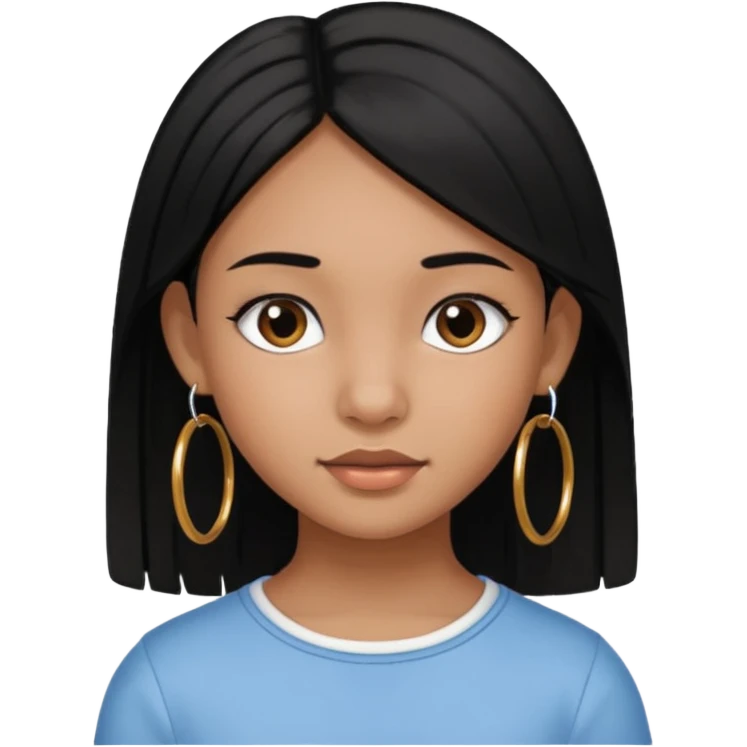 a young girl, with fair brown skin has medium length straight black hair and with hoops earrings. emoji