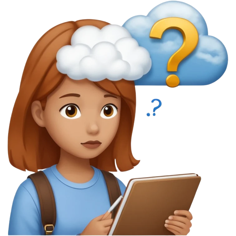 студентка учится и задумывается получится ли у нее, а наверху пустое облако с вопросом emoji