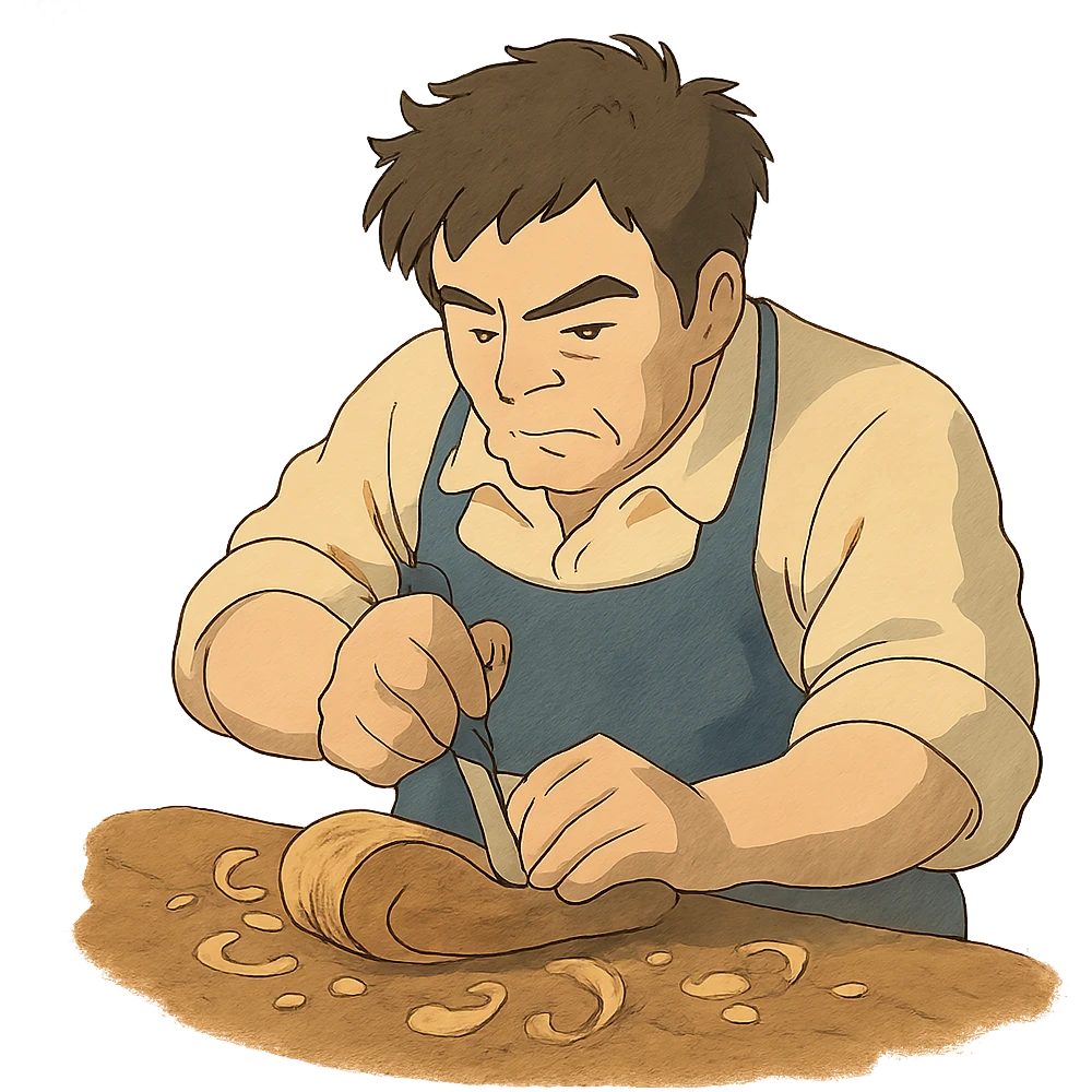 skilled artisan carving wood, ghibli style emoji
