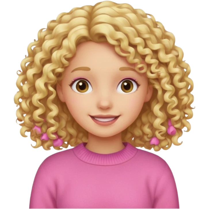 cheerful girl with curly blonde hair in a pink sweater emoji