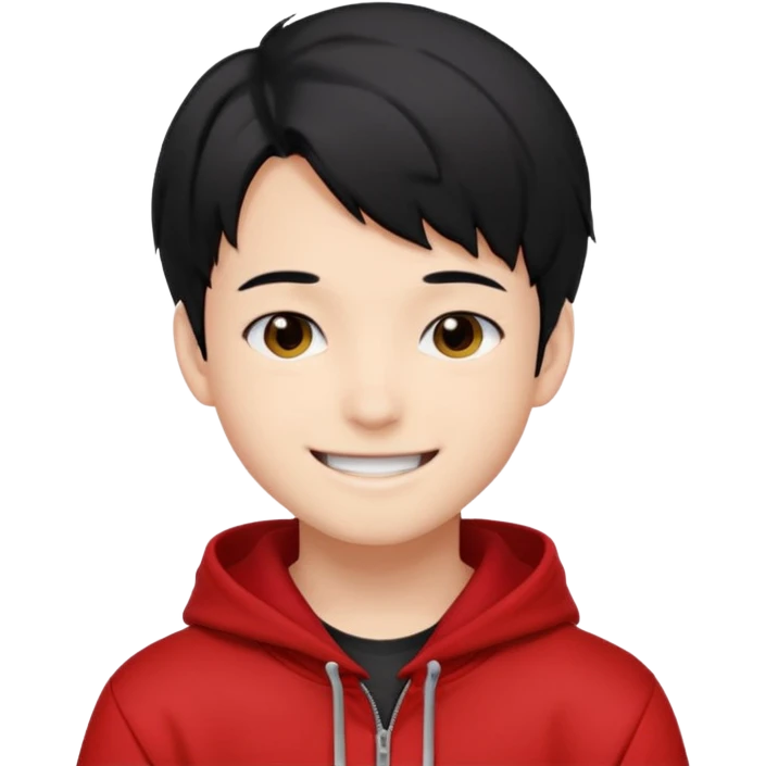 Felix from Stray Kids with black hair, wearing a red hoodie emoji