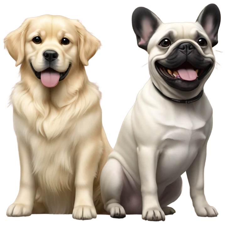 English cream golden retriever and a black french bulldog as best friends emoji