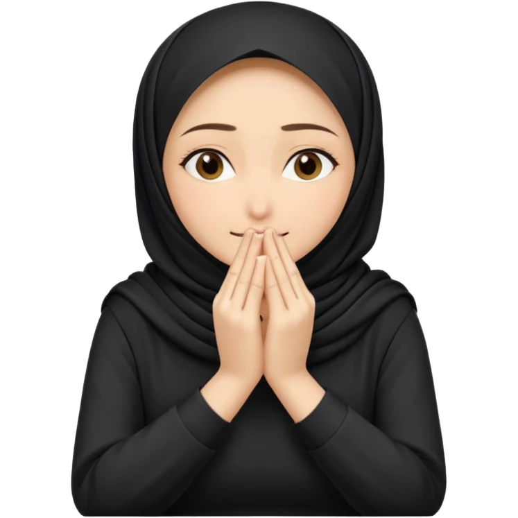  Hijabi girl sitting and hiding her face from her hands made into half open fists and completely covered her face.Her face is completely covered from his hands made in half open fists emoji