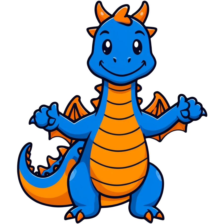 Humanoid blue dragon, smiling with a thumbs up emoji