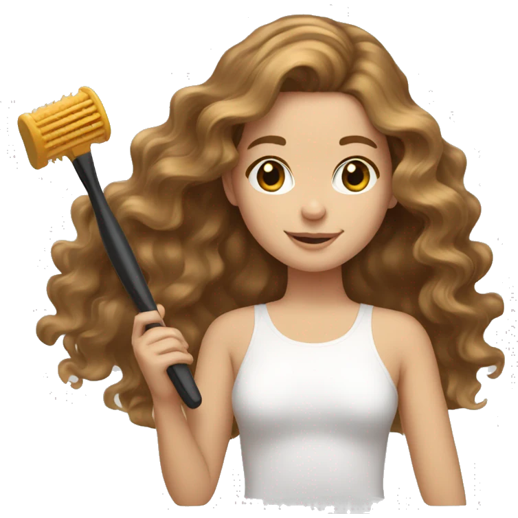 White girl with honey brown wavy hair brushing her hair emoji