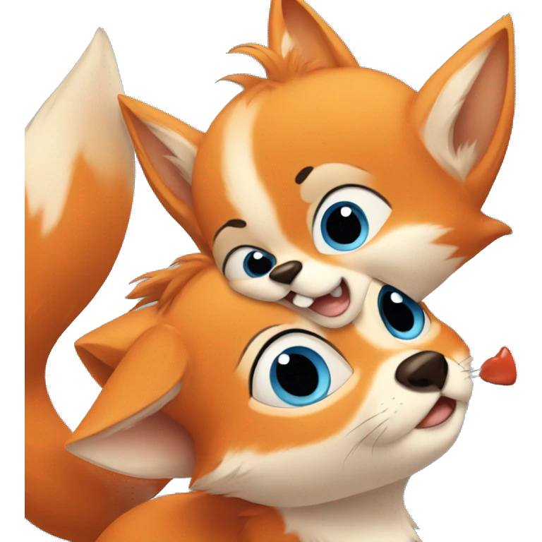 baby boy hugging little fox with blue eyes emoji