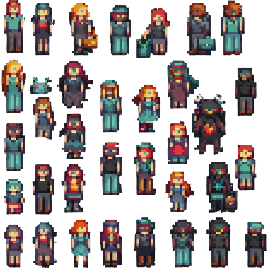 a group of young people, pixel art style emoji