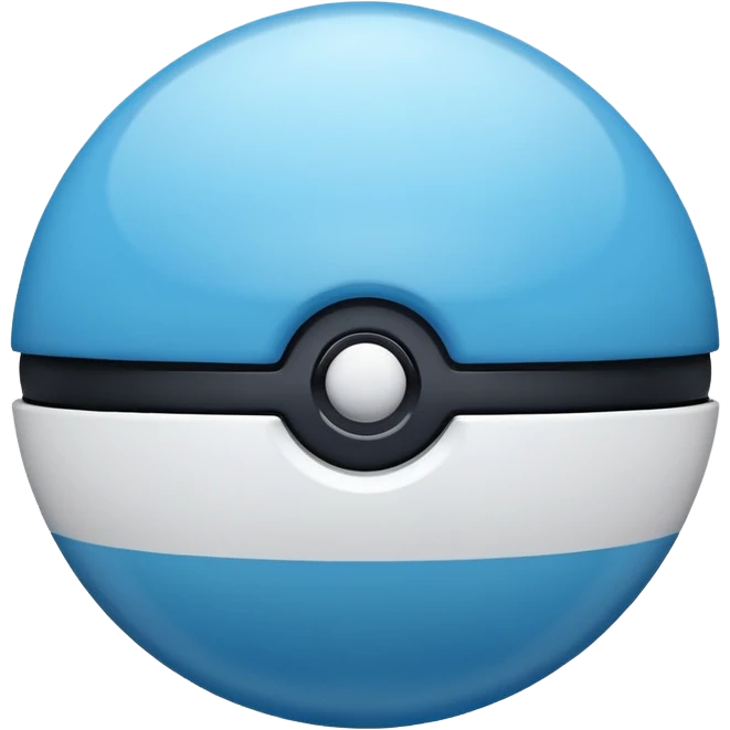 blue pokeball emoji, top half is a more saturated blue, bottom half is white, black stripe, with a white sheen, with a glossy finish emoji
