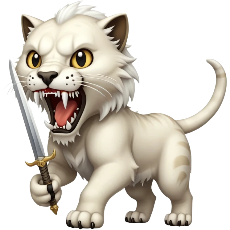 saber-toothed cat with absurdly long, sword-like canine teeth that are longer than its entire head, comically exaggerated fangs emoji