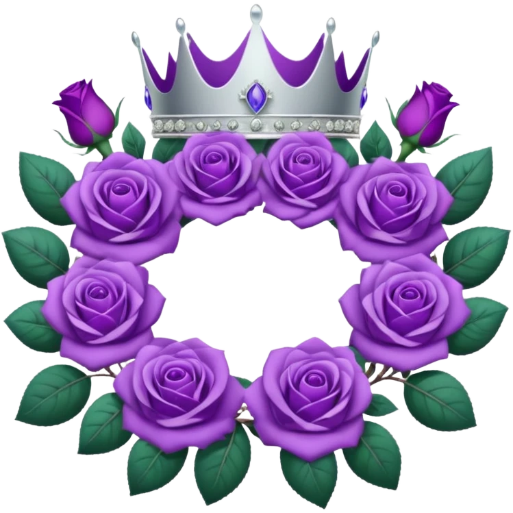 Purple rose with silver tiara and a purple emblem leaf wreath emoji
