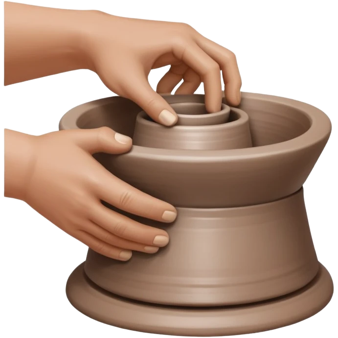 thumb pressing side of clay down onto a silver pottery wheel, thumb at the bottom of the clay, pottery gesture emoji
