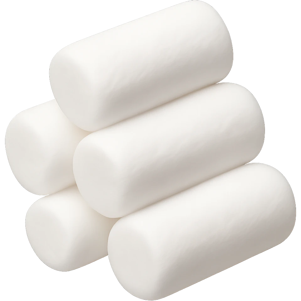Make the cylindrical marshmallows smaller, keep the style and background the same as in the reference images. emoji