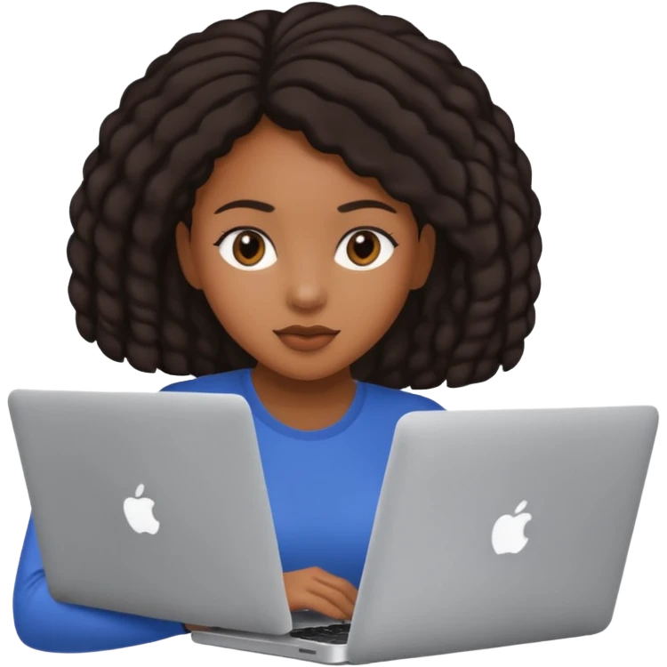 black girl working on a MacBook laptop emoji