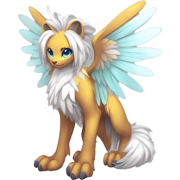 Anthro Sona Cool Edgy Cute Legendary Colorful Shy Winged Shiny Fakemon-Fantasy-Creature With Long Hair-Mane Full Body Detailed High Quality emoji