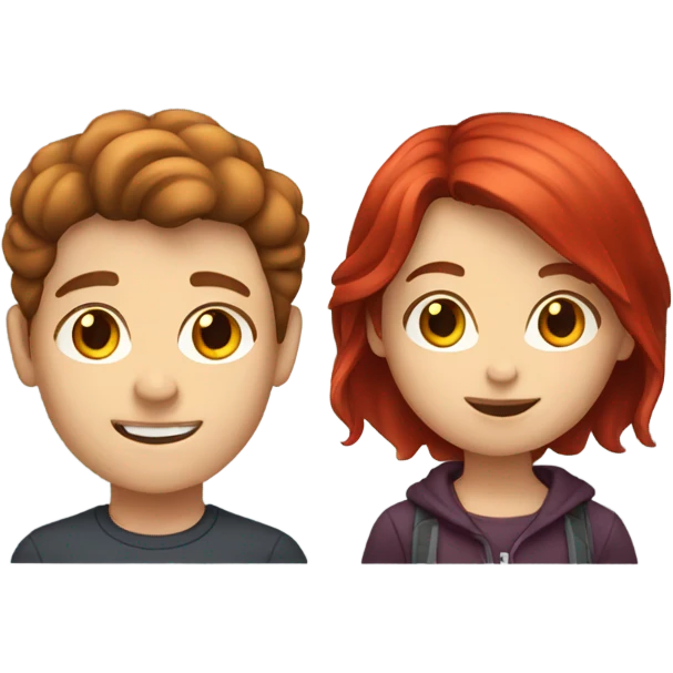 Brown hair boy and red hair girl emoji