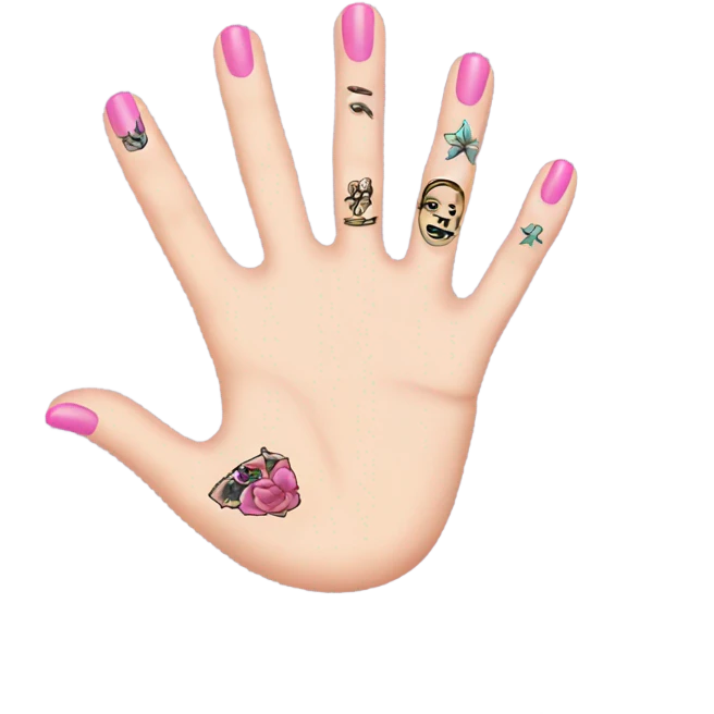 White girl hand with pink nails and tattoos emoji