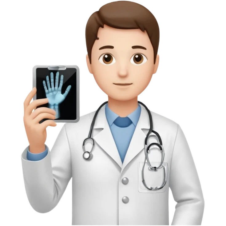 Radiografía de mano sostenida por un médico con bata  piel planta emoji