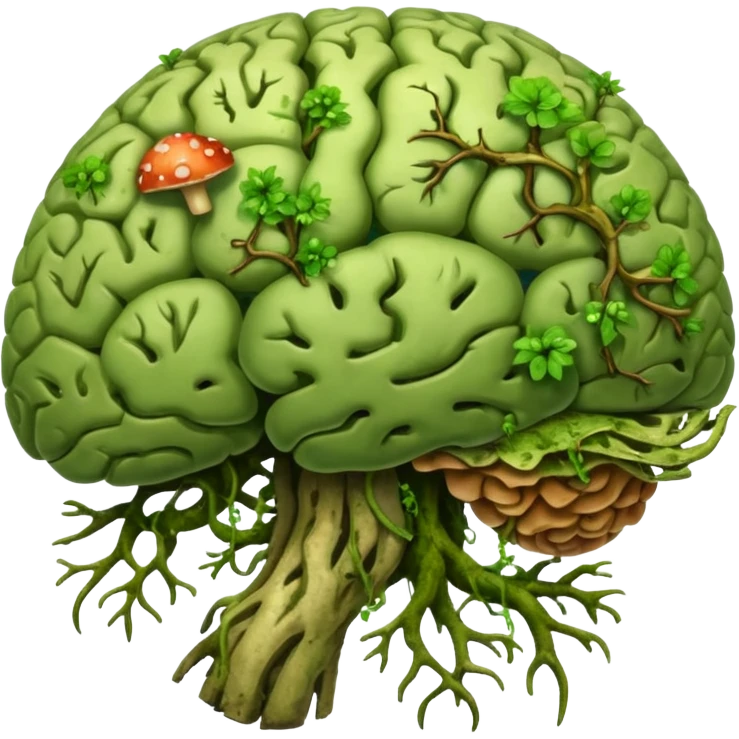 brain with moss and green fungi, vines taking over emoji