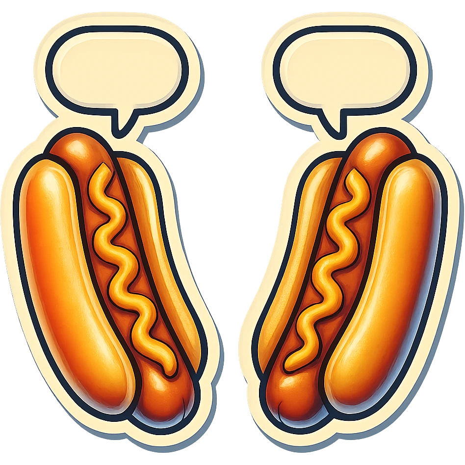 two hotdogs facing each other, each with a speech bubble, vibrant and playful, suitable for emoji or sticker use emoji