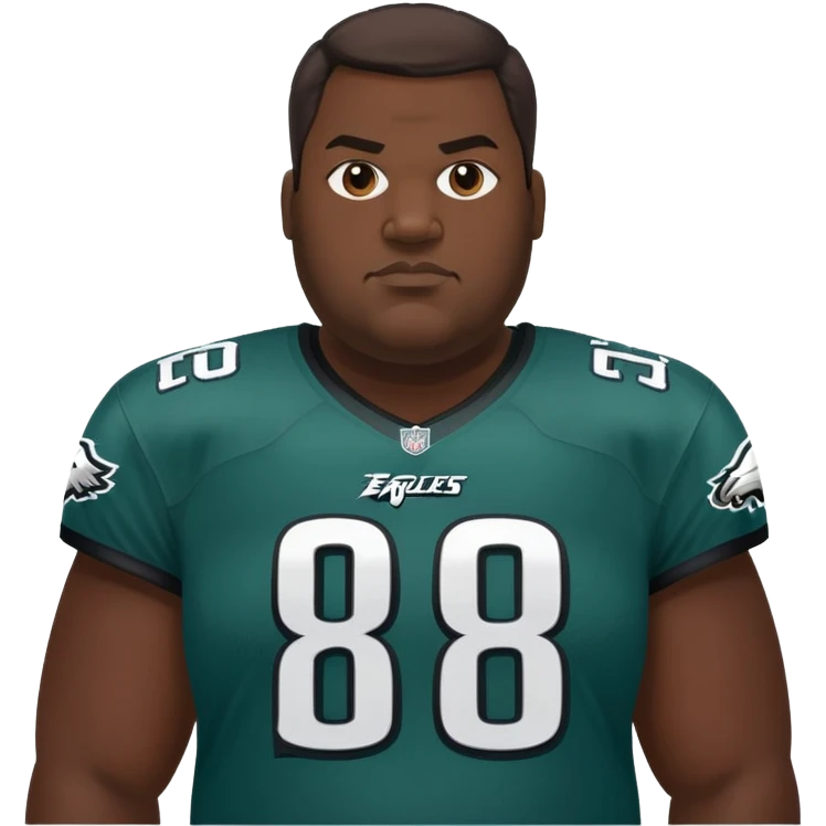Cartoon portrait of a large man with a dark complexion and a Philadelphia Eagles jersey emoji