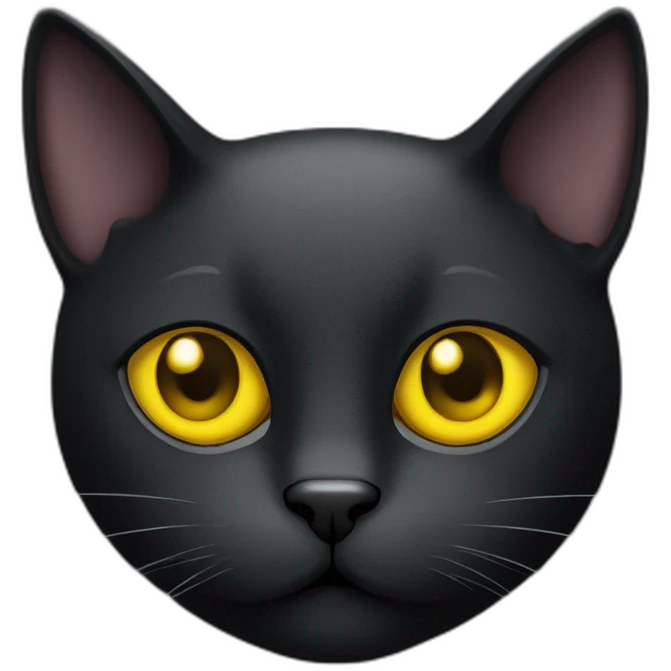 Black cat face with yellow eyes and left ear half cut emoji