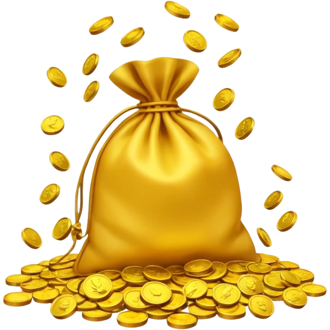 I would like a small pouch of gold coins that opens and the coins get splattered viollently meaning they splatters/scatters/falls on a 2d surface aggresively emoji