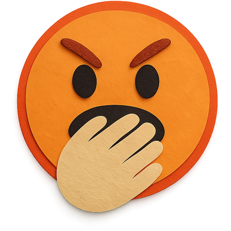 angry face with hand over mouth, layered paper effect, paper craft style emoji