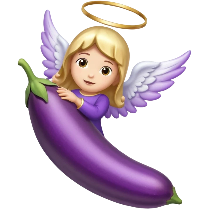Realistic eggplant from the side wearing an angel halo emoji